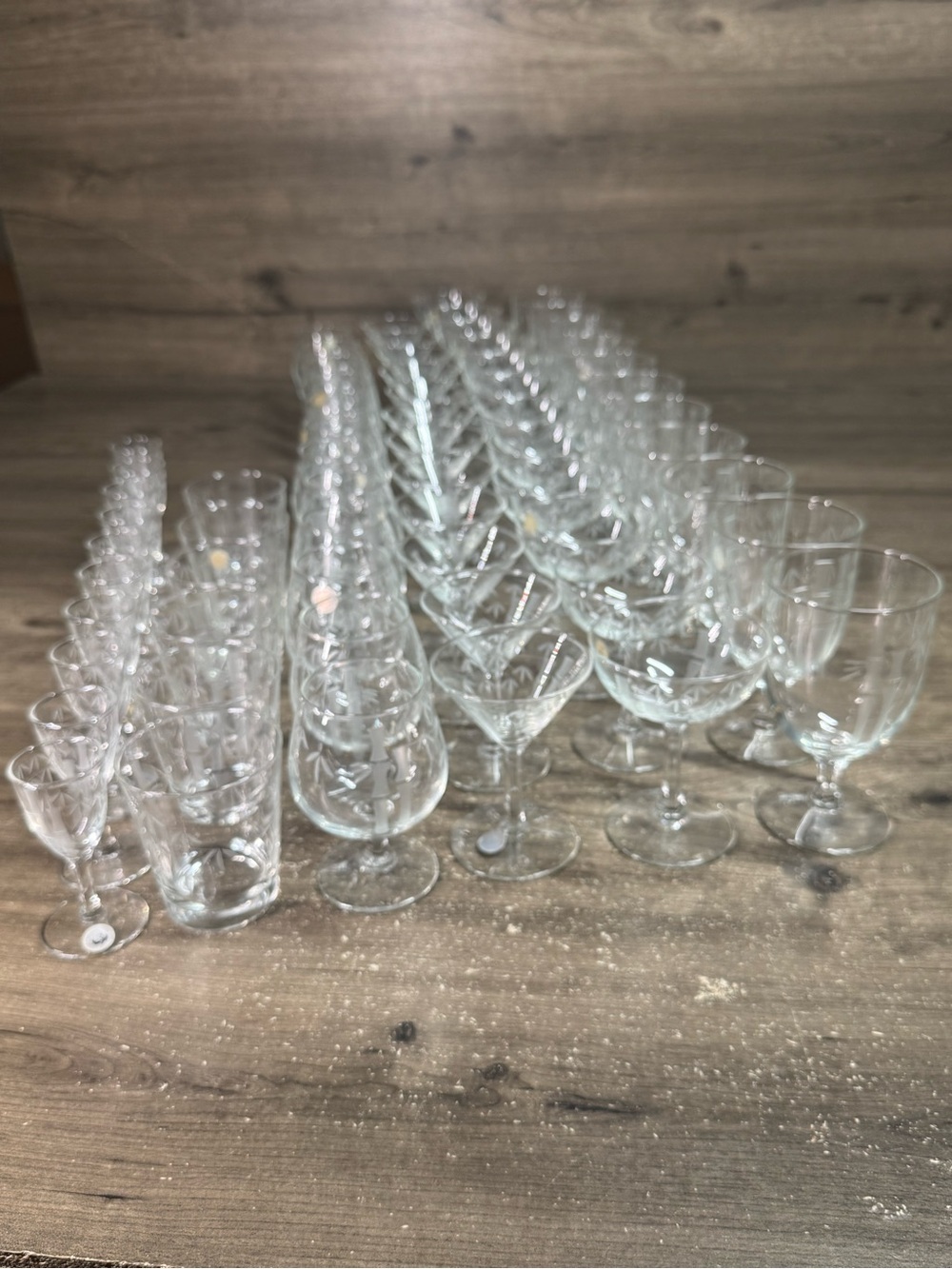Vintage Noritake Sasaki Bamboo Etched Glassware 63 Pc Barware Stemware Set